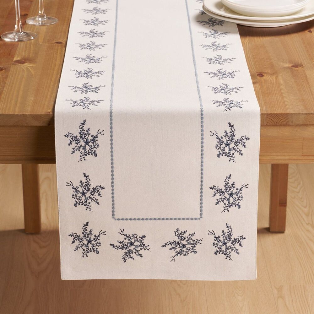 Floral Cotton Reversible Table Runner Blue and White 4 x 90-inch My Texas House